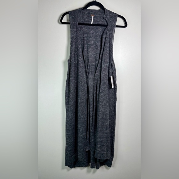 Free‎ People Charcoal Sleeveless Duster Cardigan - Medium - Hippie, Boho - Picture 4 of 7